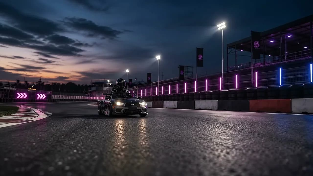 A SlideCity drift kart on the circuit